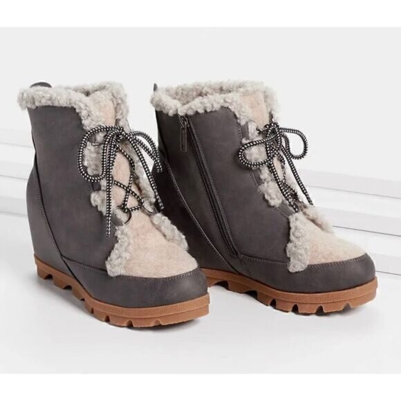 Maurices Ankle Boots Wedge Heel Shearling Fur Lined Size 11 Warm Booties Camille - Picture 1 of 4